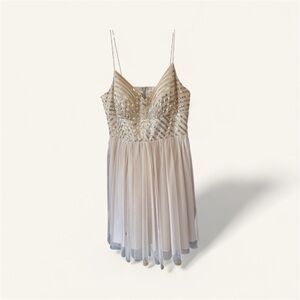 Elegant Beige and Gold Sequin Dress